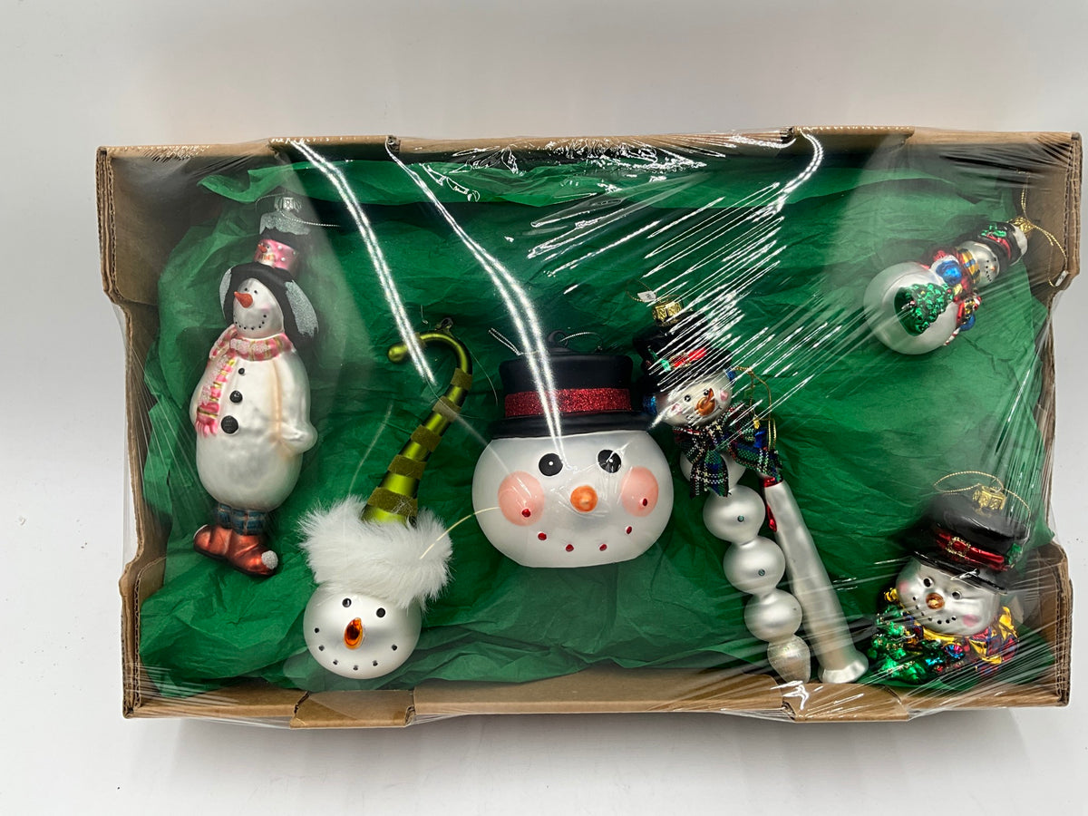 Glass Snowman Ornaments set of 7