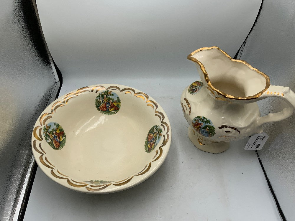 Vtg George and Martha Washington Pitcher & Wash Bowl