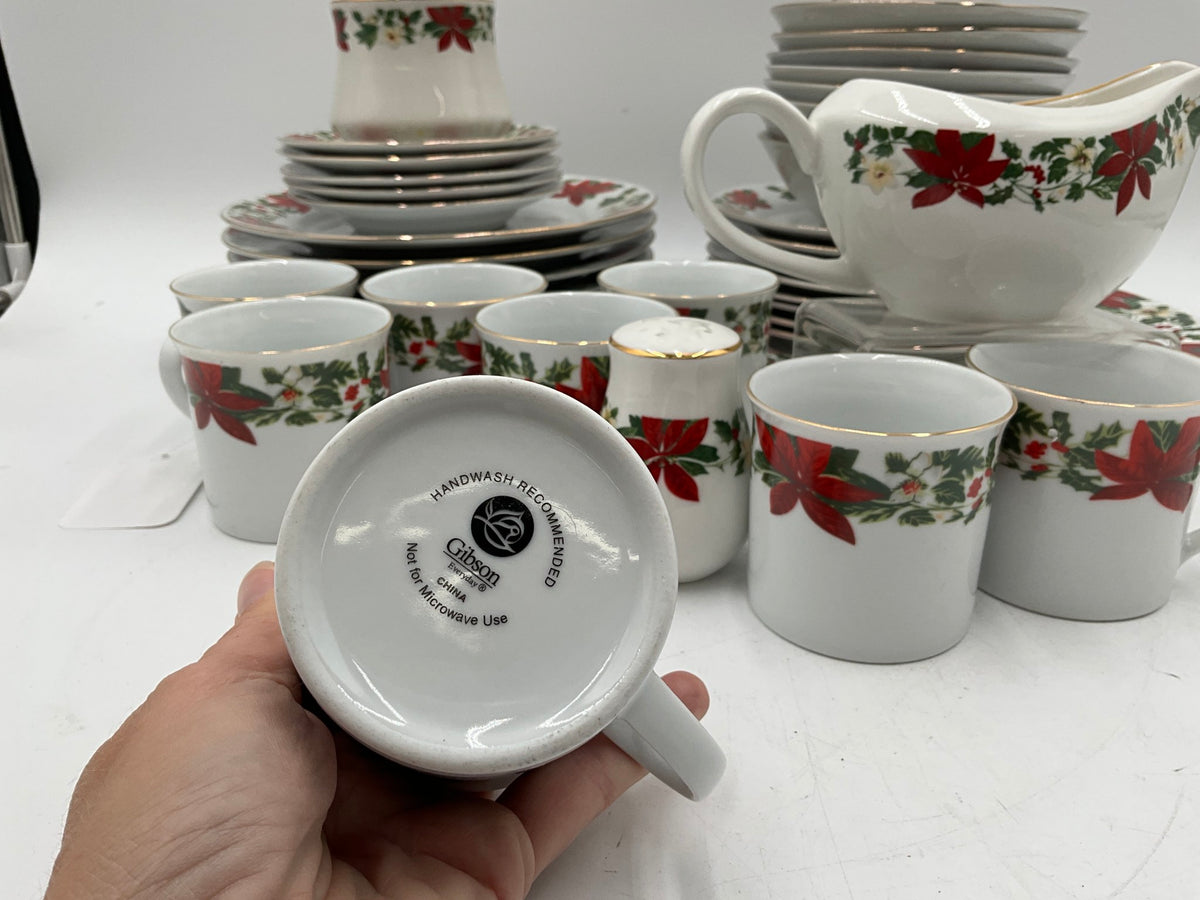 Gibson Poinsettia Dish Set for 8 - only 5 Saucers