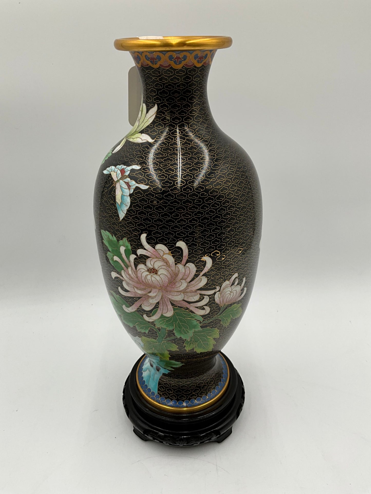 Large Brass Vase W/Wood Base