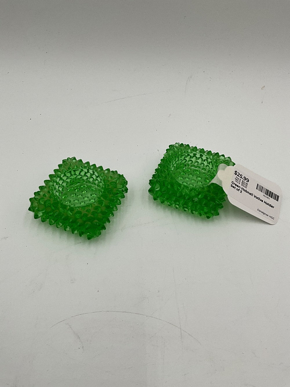 Green Hobnail Votive Holder Set of 2