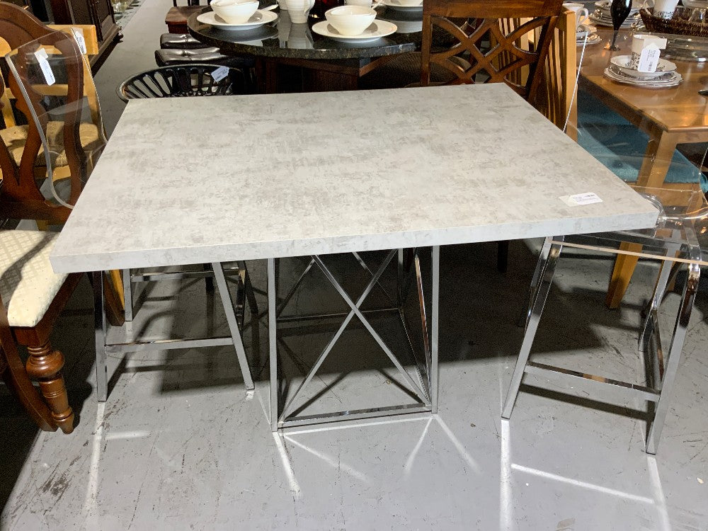 HomeRoots Grey Particle Board & Chrome Metal Dining Table