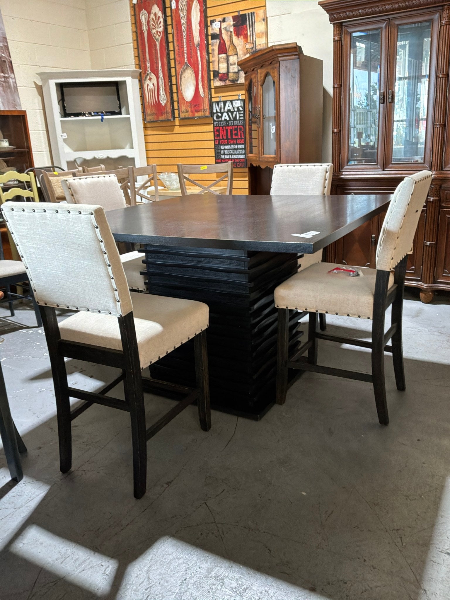 Modern Black Tall Dining Table w/ 4 Chairs