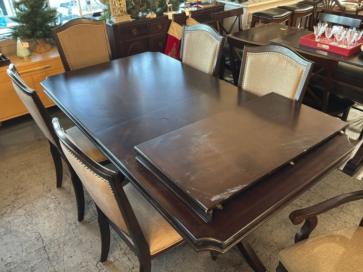 Table & Leaf W/ 6 Grey Cushion Chairs