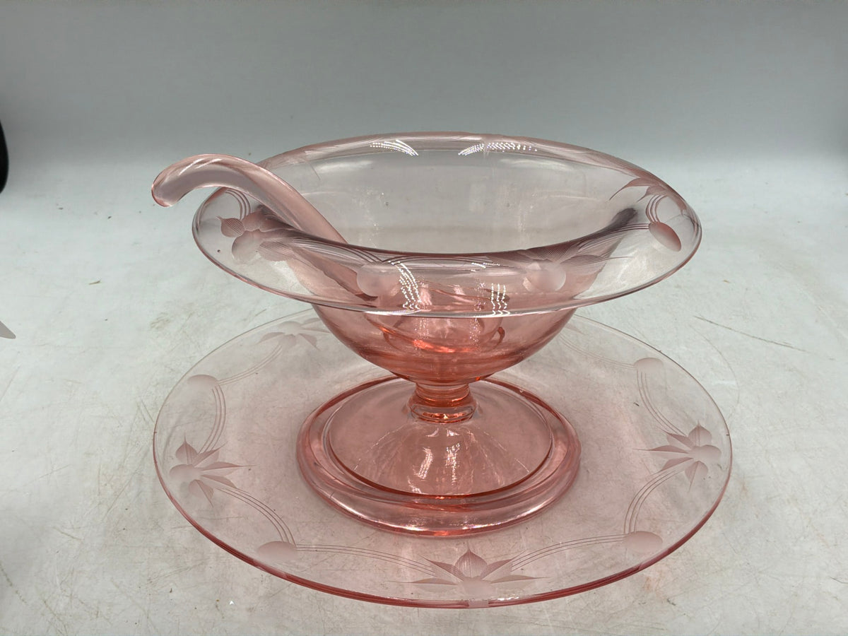 3 pc Pink Depression Glass Serving Dish