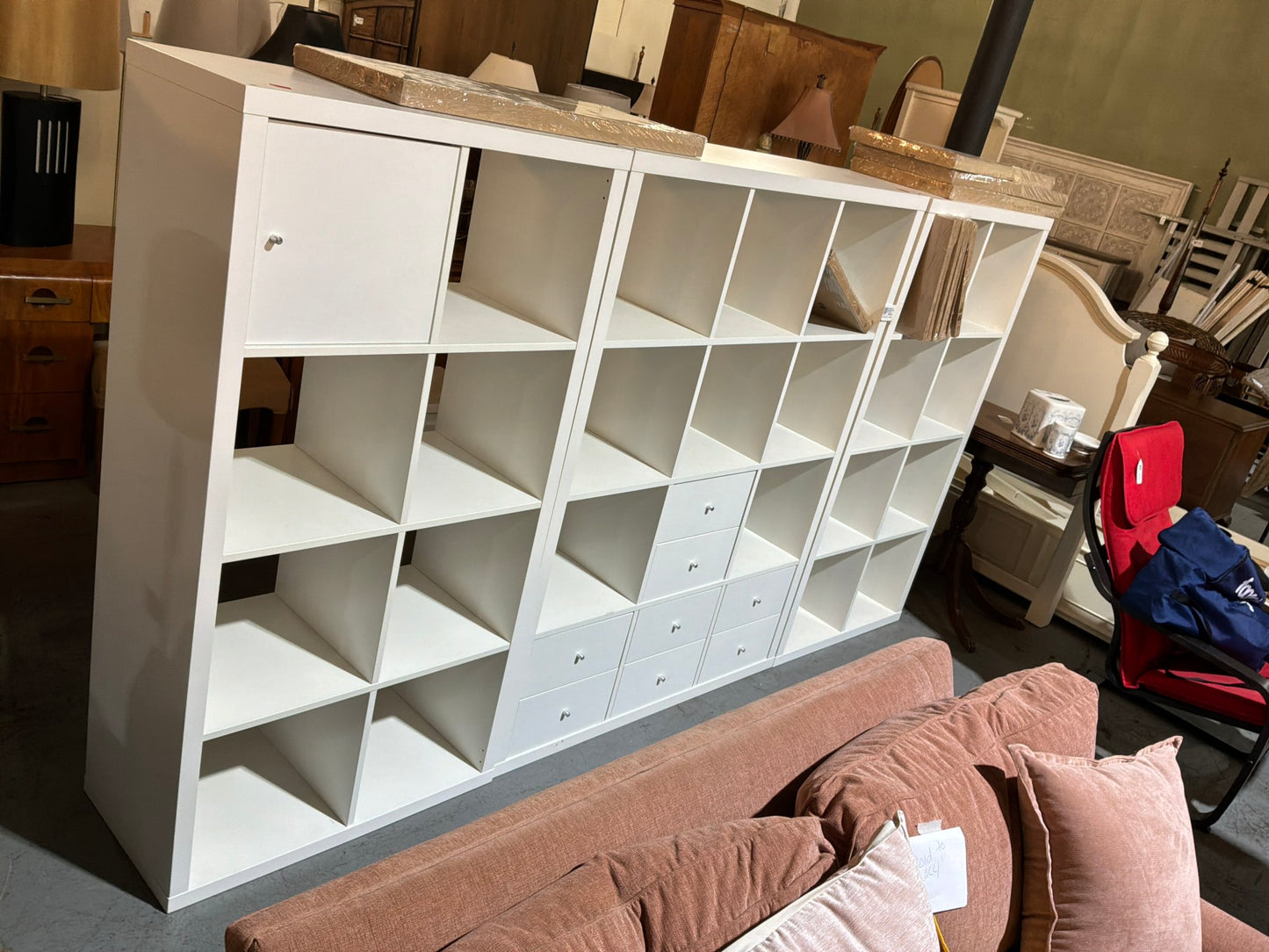3 Piece White Cube Shelves with Extra Doors