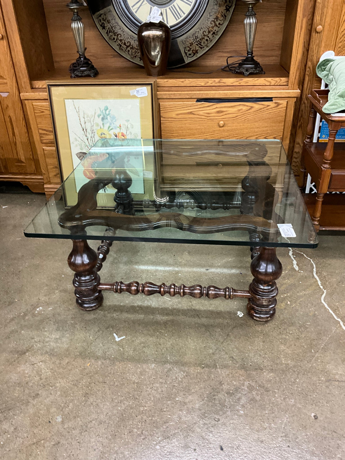 Wood Base w/ Glass Top Coffee Table