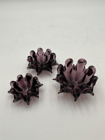 Murano Amethyst Nesting Candle Holder Set