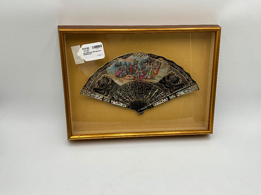 Porcelain Fan Wall Decor in Shadow Box