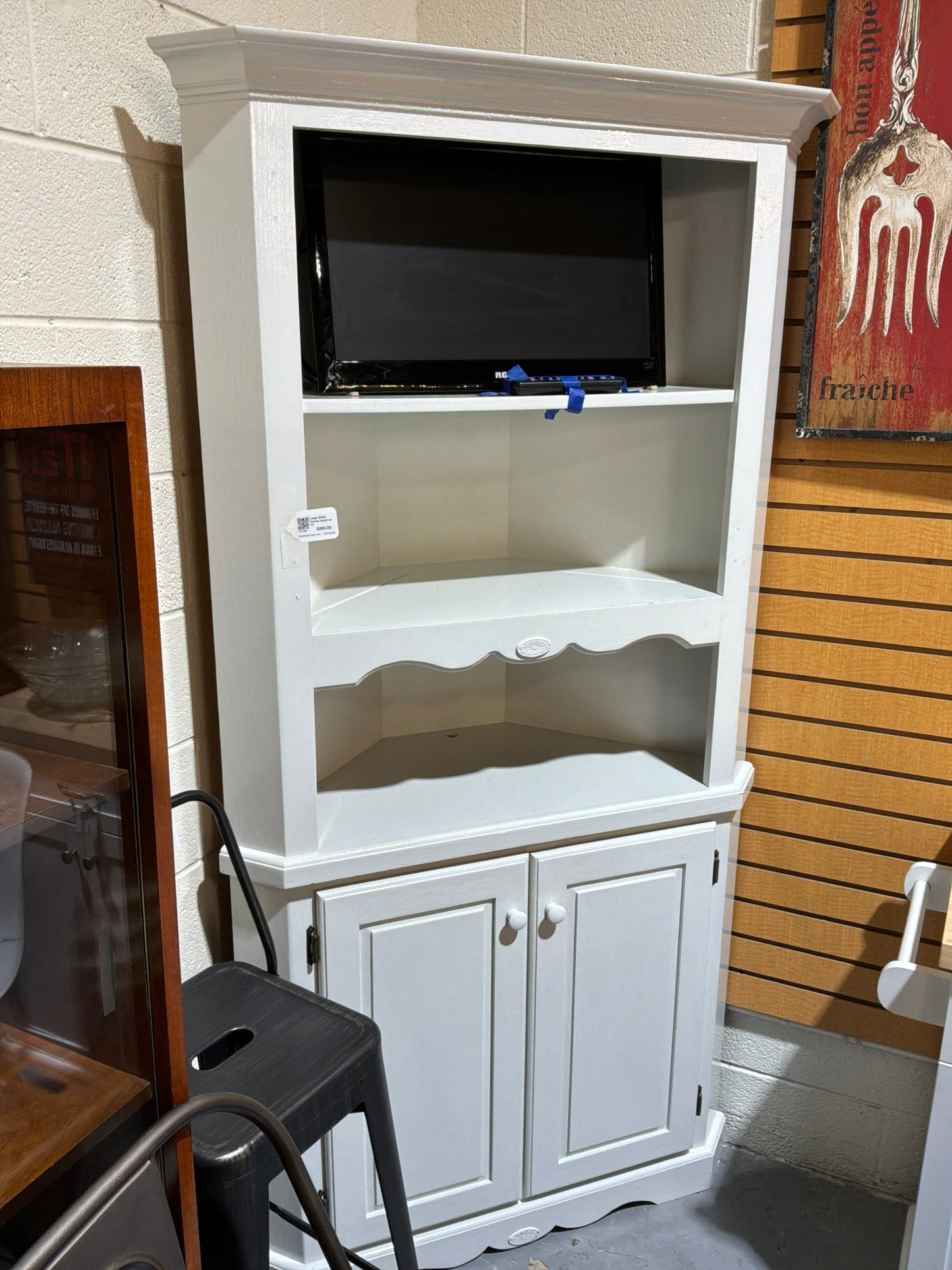 Large White Corner Hutch w/ TV