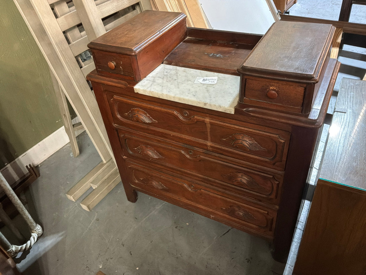 Dark Wood Dresser W/ Marble Inlay