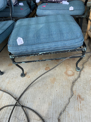 Black Wrought Iron Ottoman Blue Cushion
