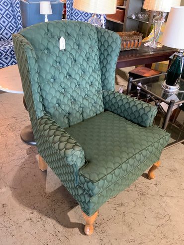 Green Patterned Wing Chair