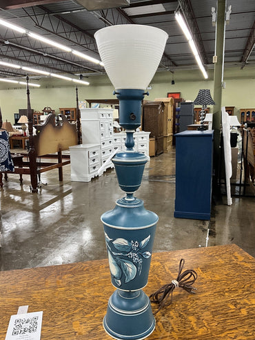 Vintage Blue Lamp with Milk Glass Shade