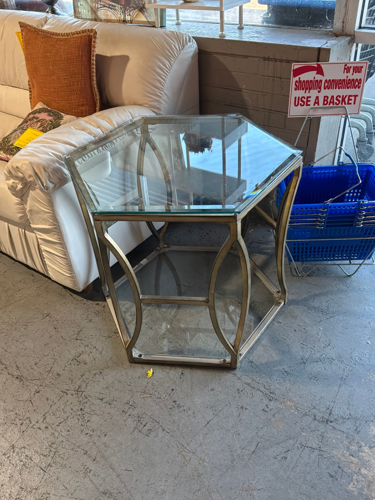 Gold End Table W/ Glass Top