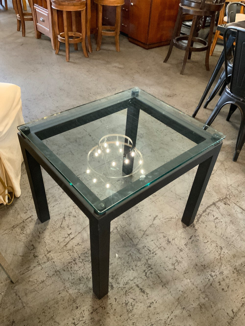 Glass Top End Table w/ Black Base
