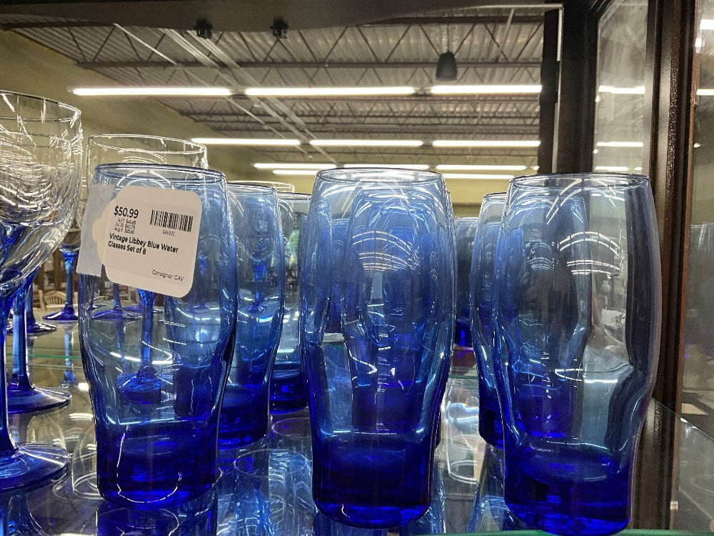 Vintage Libbey Blue Water Glasses Set of 8
