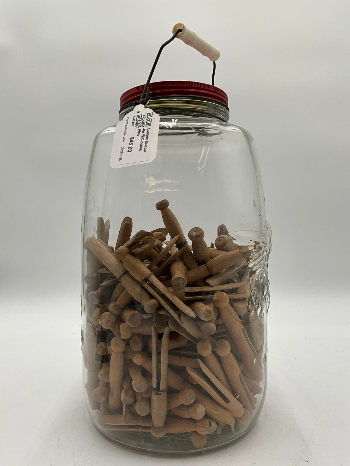 Antique Mason Jar W/Clothes Pins