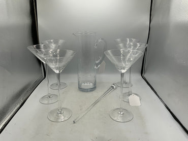 Pitcher with 6 Martini Glasses & Stir Stick