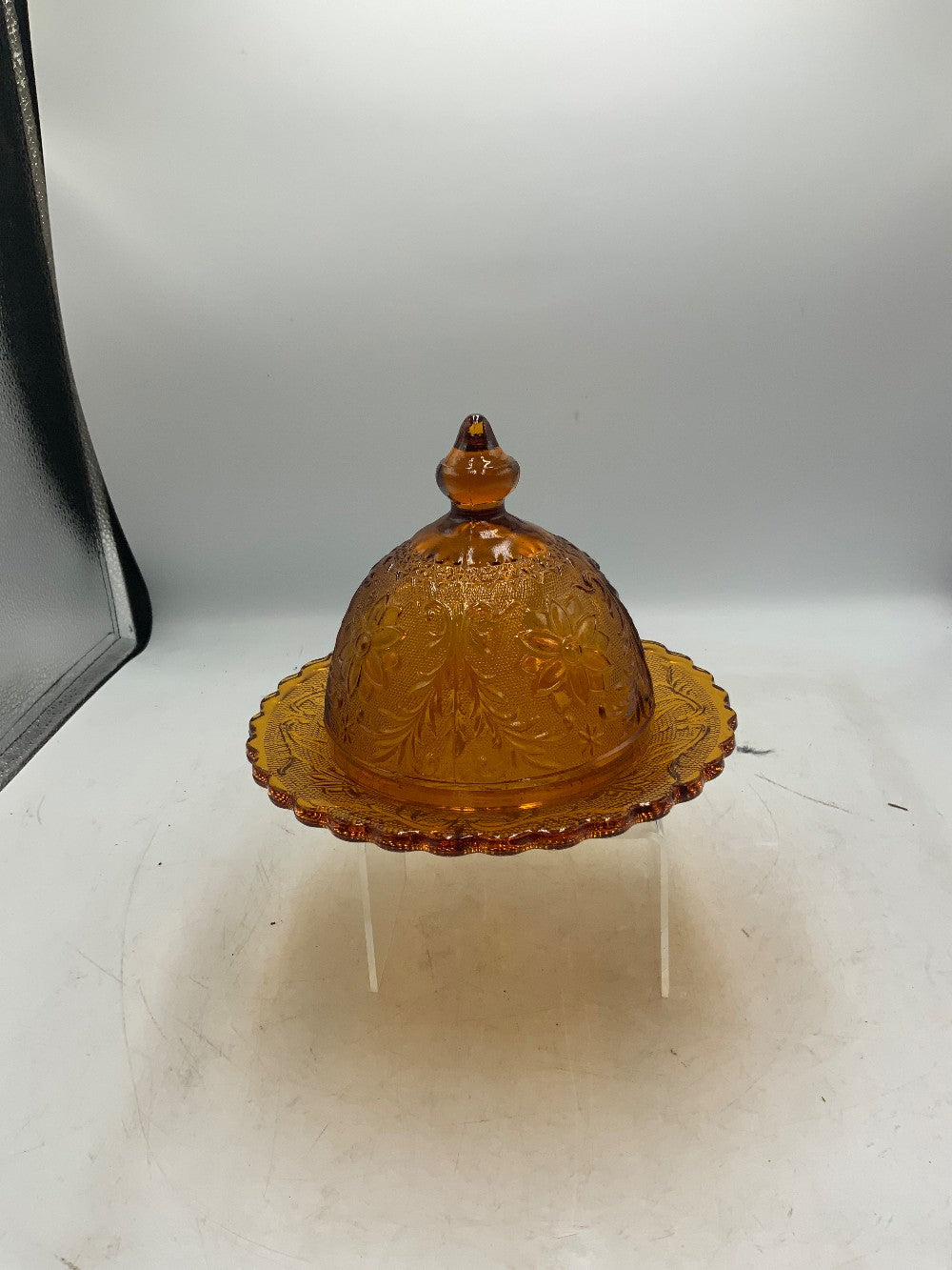 Vintage Indiana Glass Tiara Amber Butterdish
