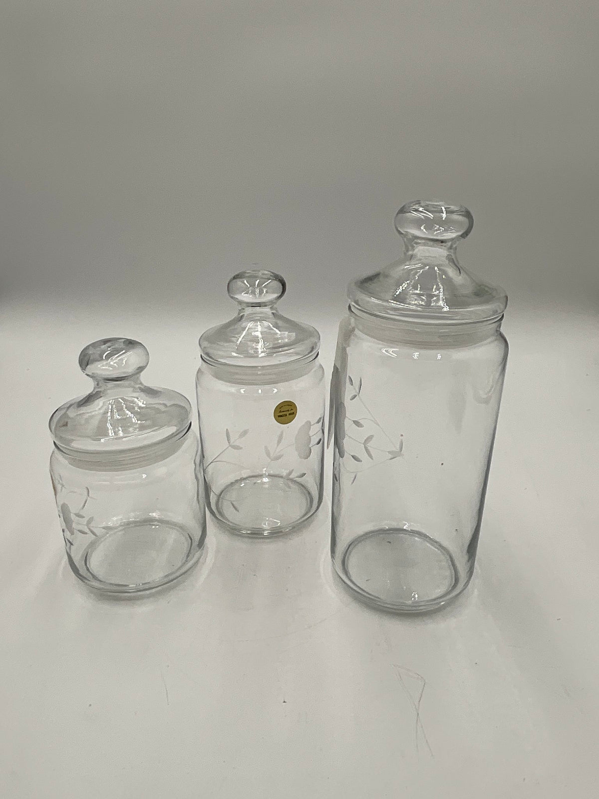 Princess House Glass Canister w/Lid 3pc Set