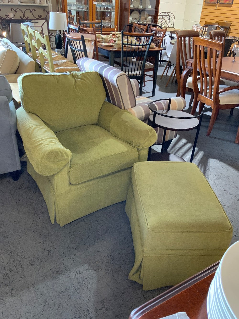 Calico Corner Green Chair with Ottoman
