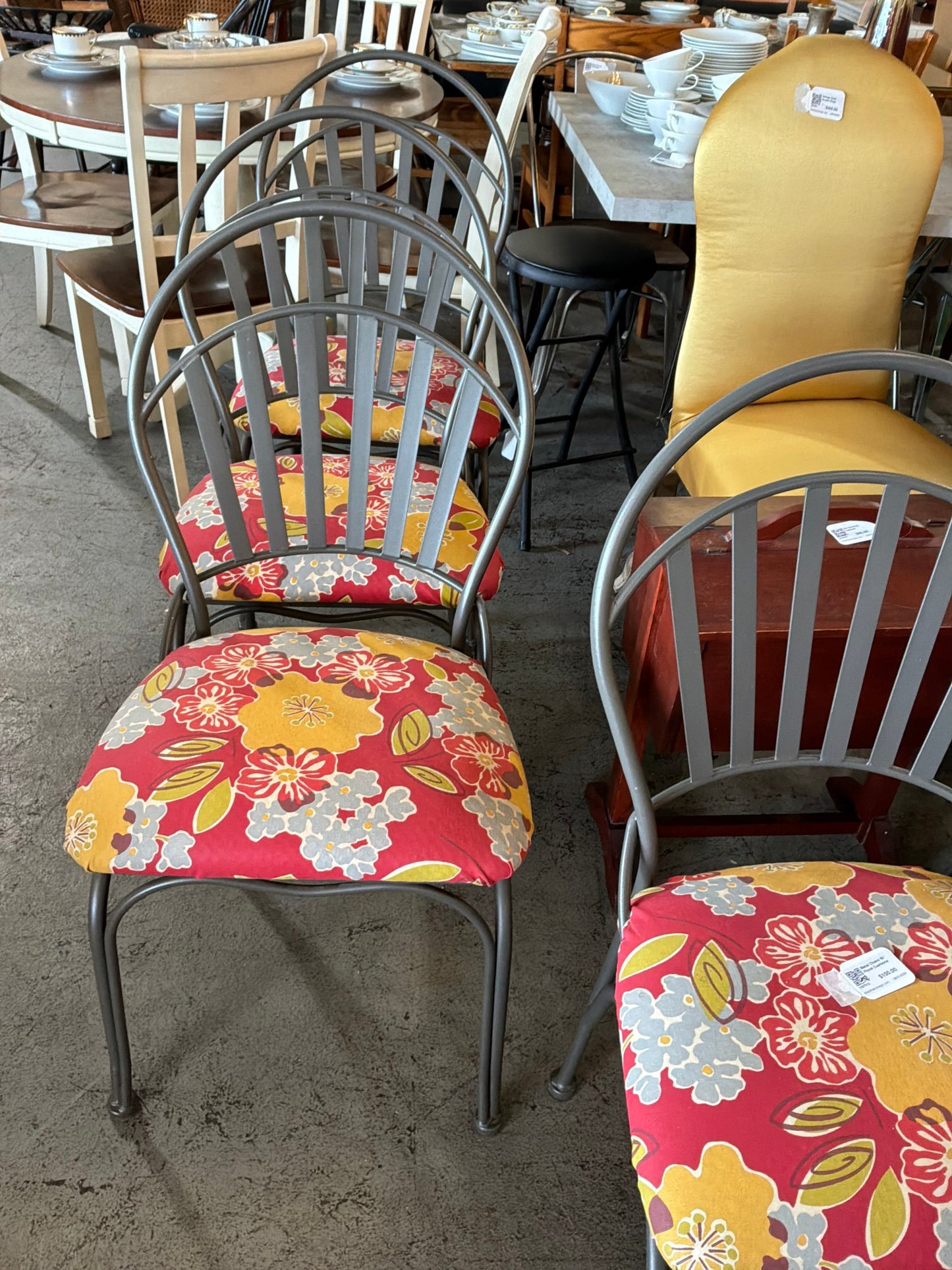 Metal Chairs W/ Floral Cushions