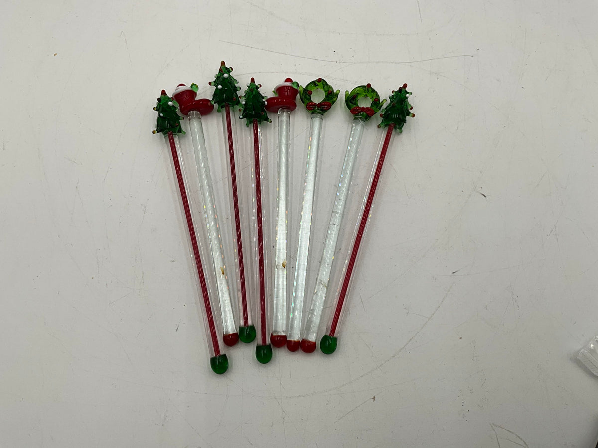 8pc Vtg Handblown Stirrer Set