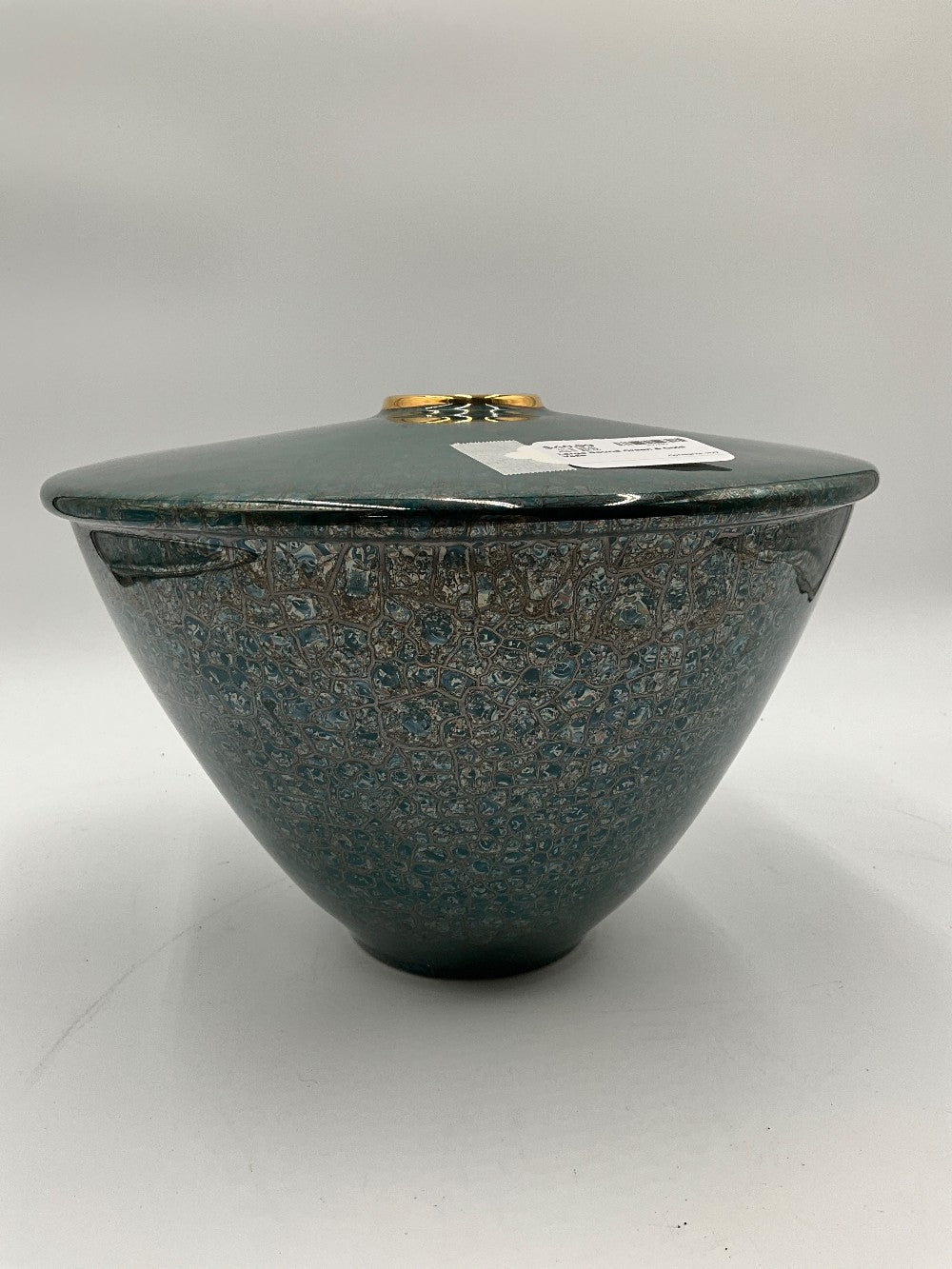 Large Round Green & Gold Vase