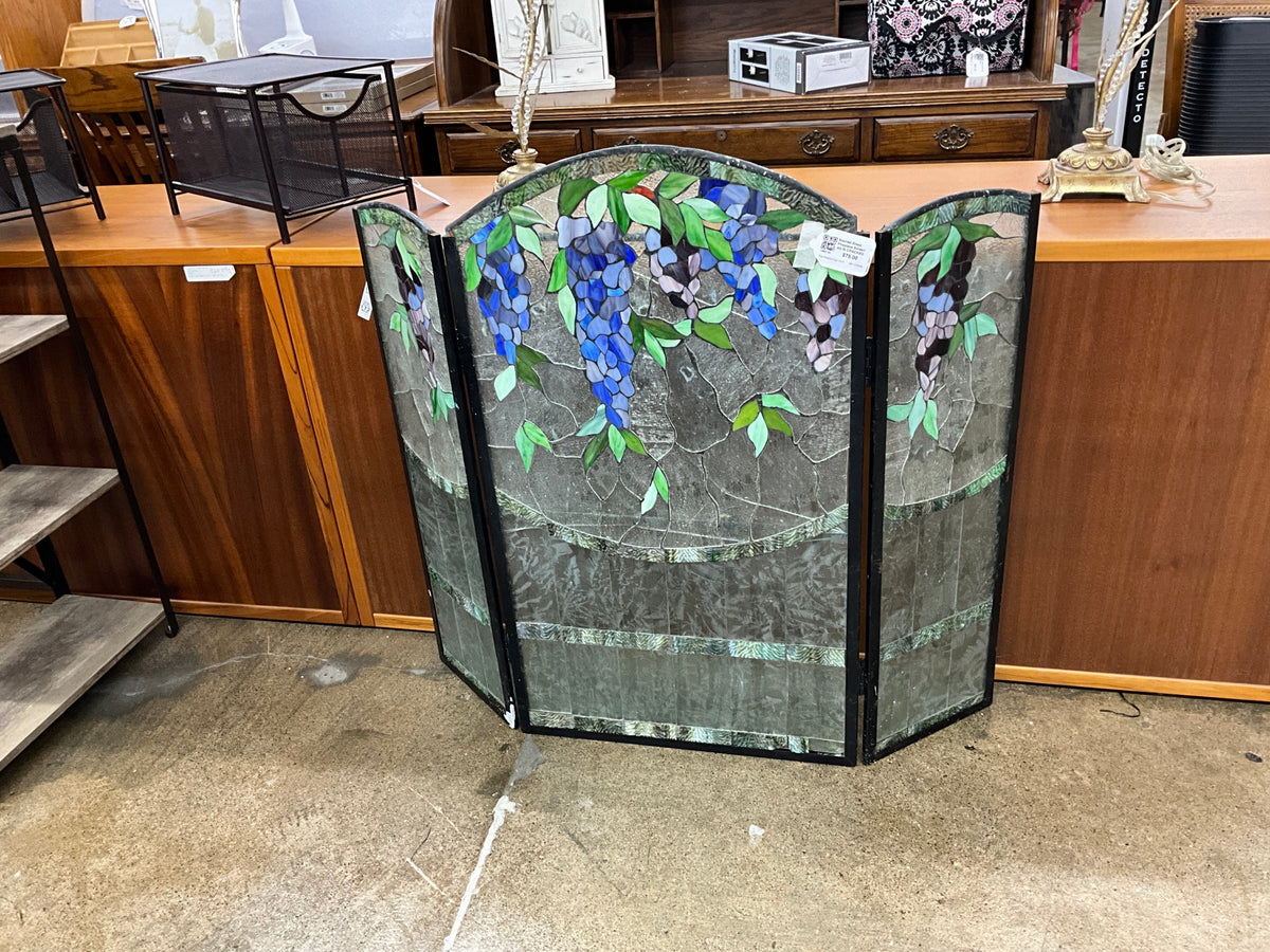 Stained Glass Fireplace Screen AS IS CRACKED