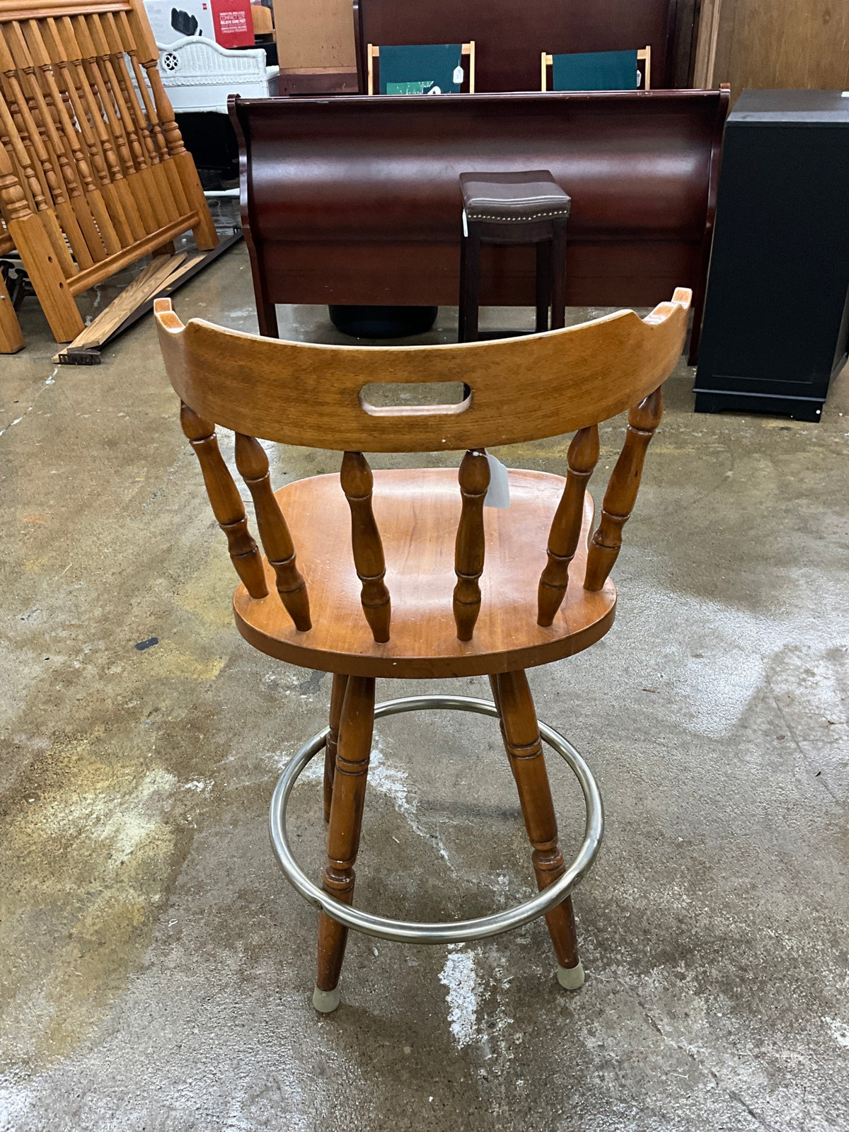 Vtg Wood Swivel Barstool