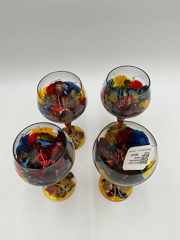 Set of 4 Hand Painted Wine Glasses