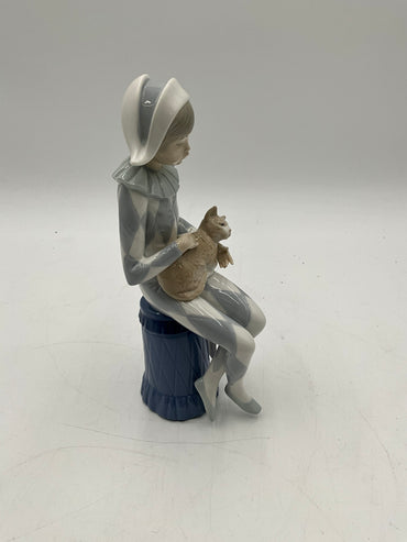 Lladro Harlequin Boy & Cat Figurine