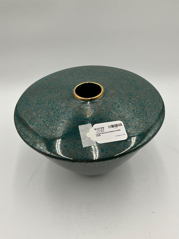 Large Round Green & Gold Vase