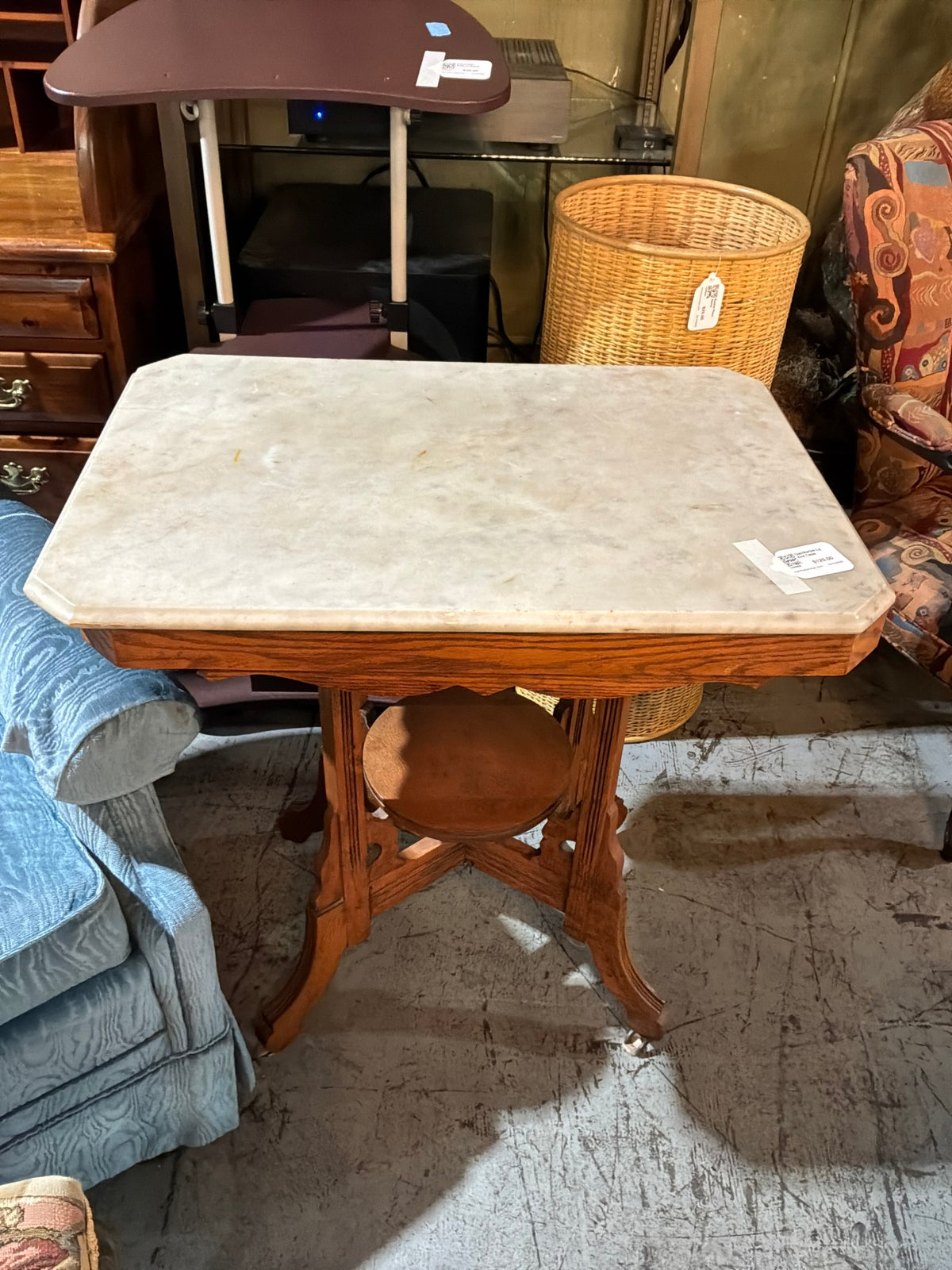 Oak/Marble Lg End Table