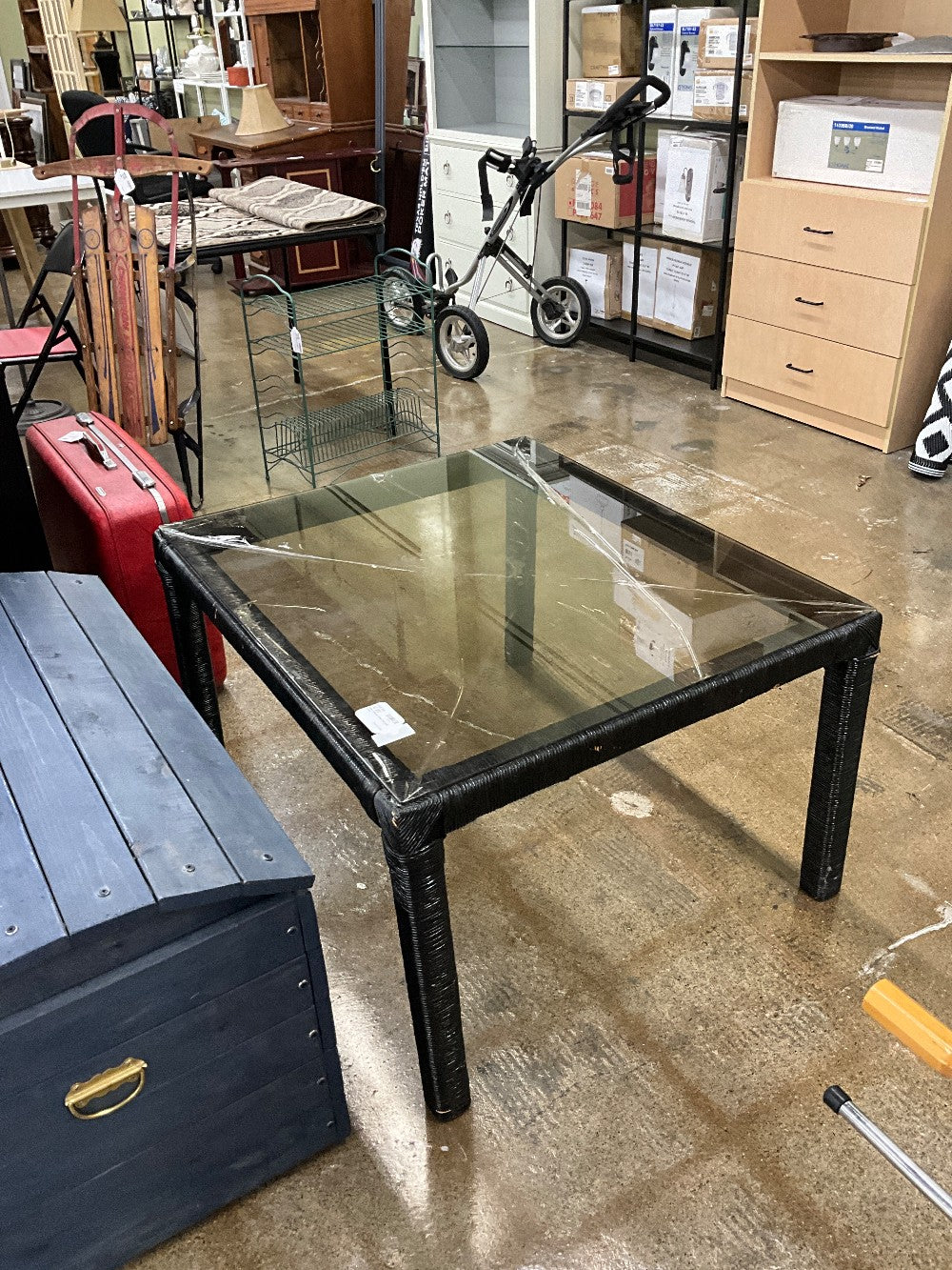 Black Wicker Glass Top End Table
