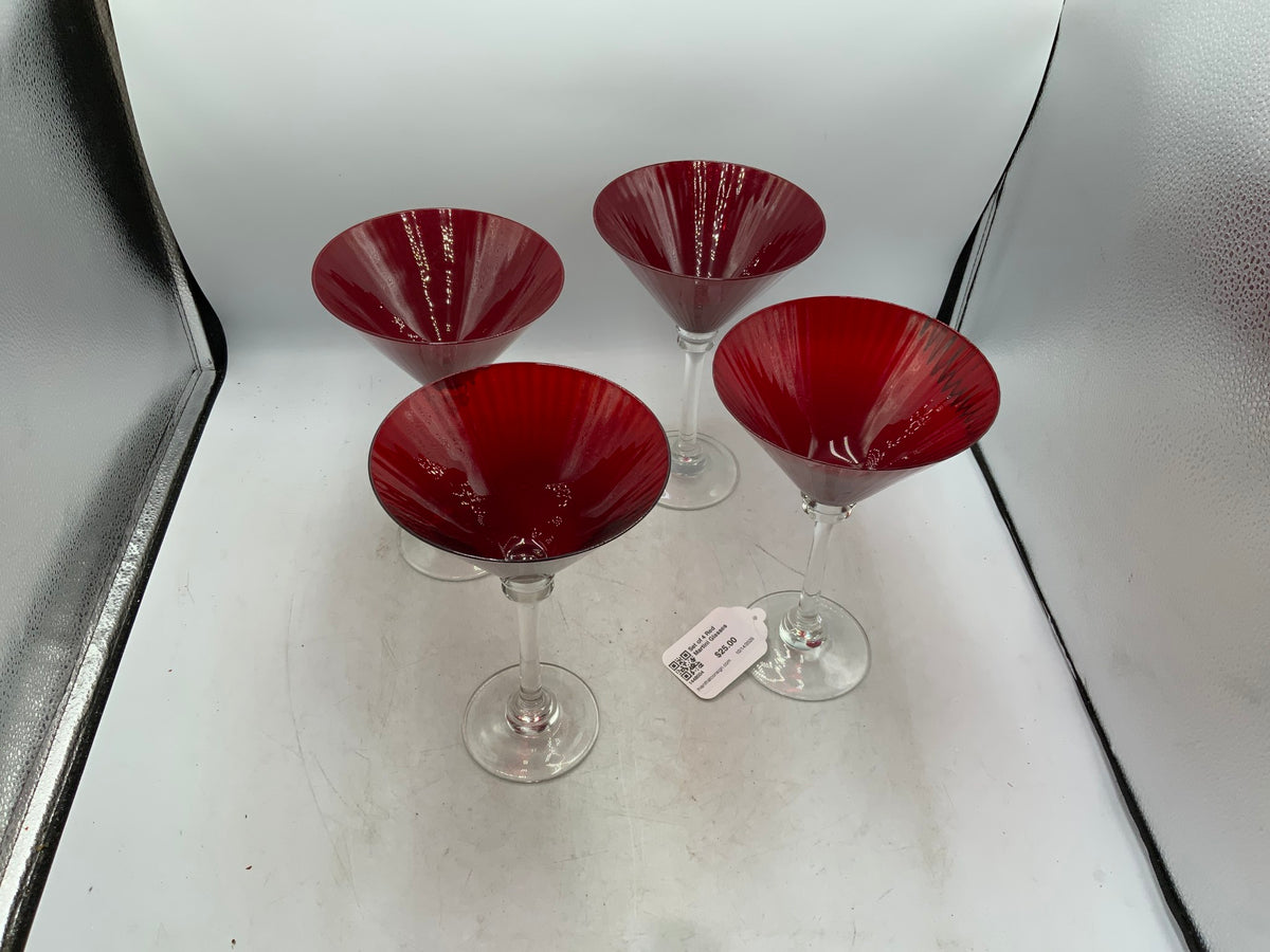Set of 4 Red Martini Glasses