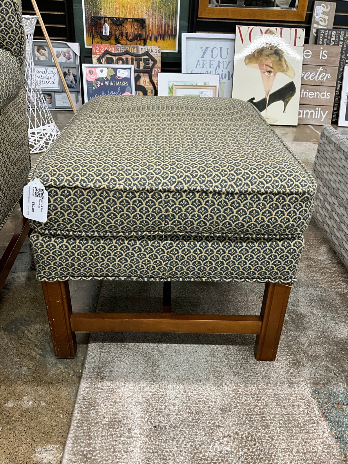 Navy & Tan Ottoman