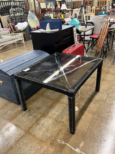 Black Wicker Glass Top End Table