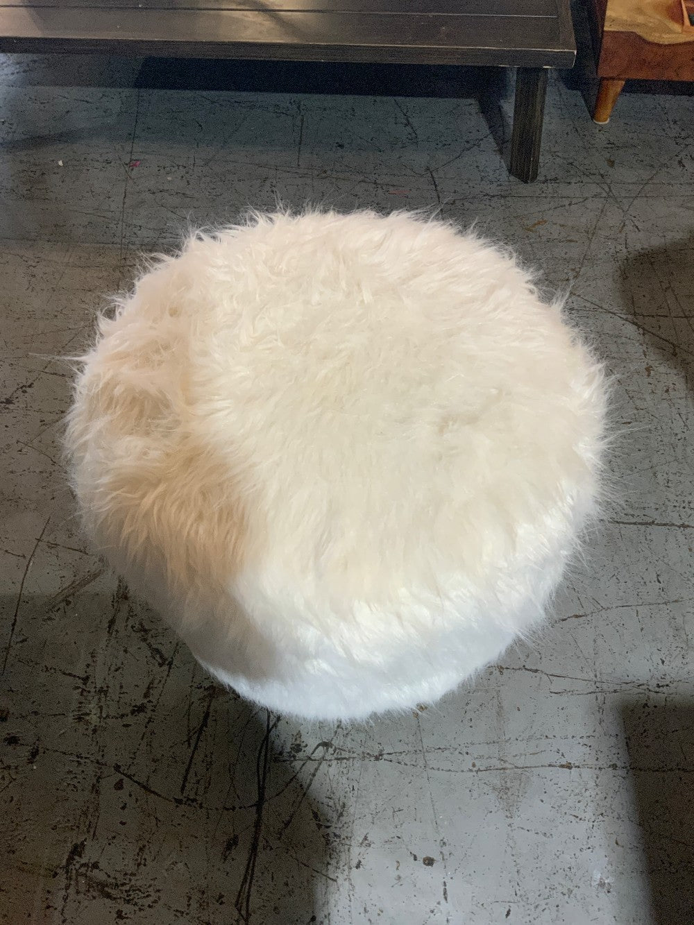 White Fuffy Ottoman W/ Gold Base