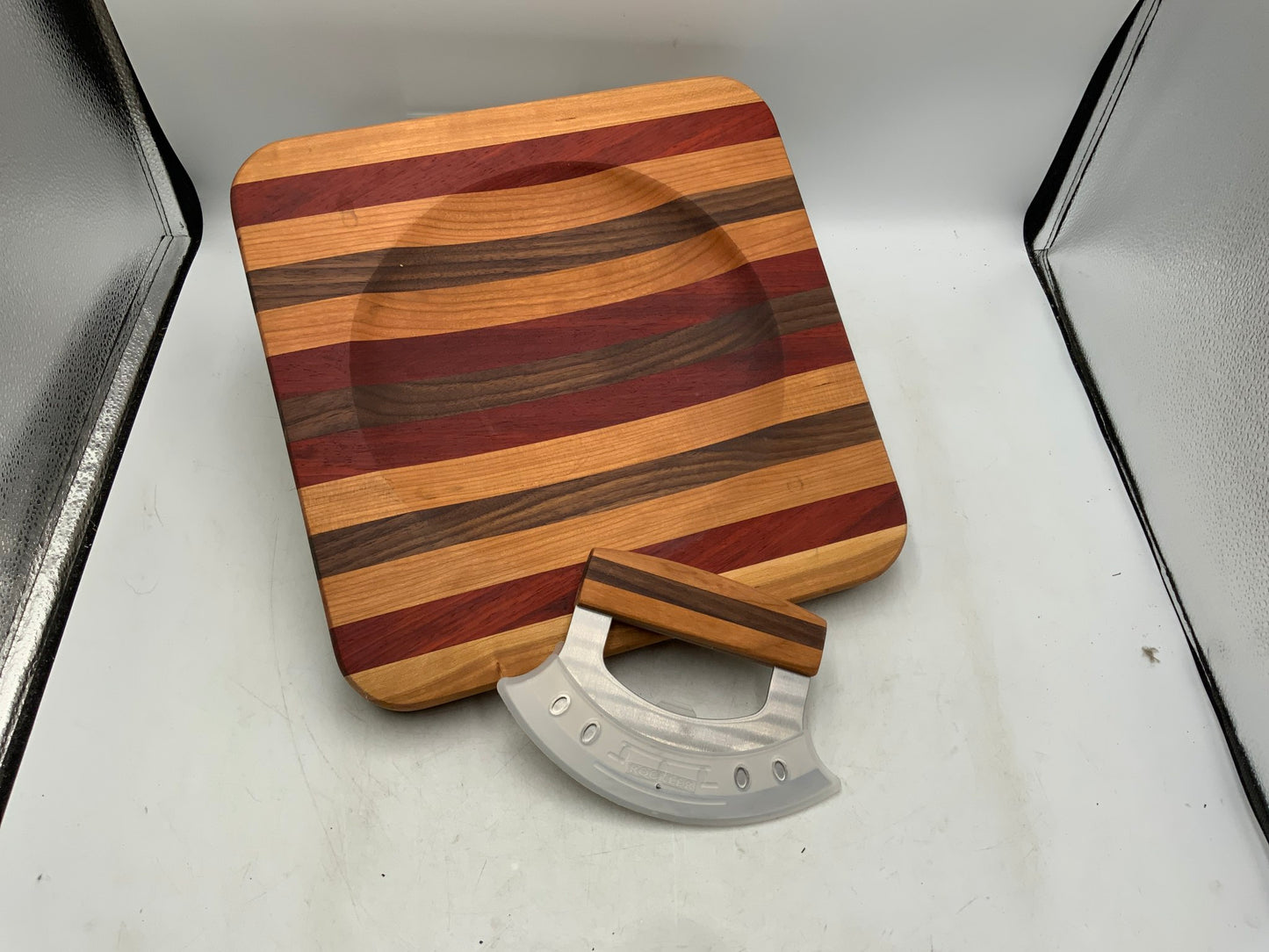 2 pc Wood Bowl with Rocker Knife