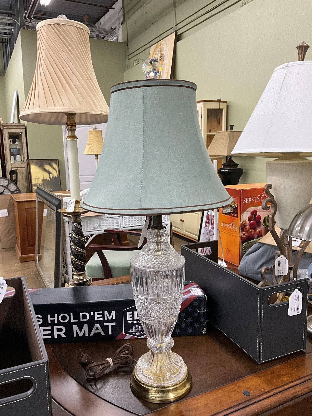 Vintage Cut Glass Lamp with Shade