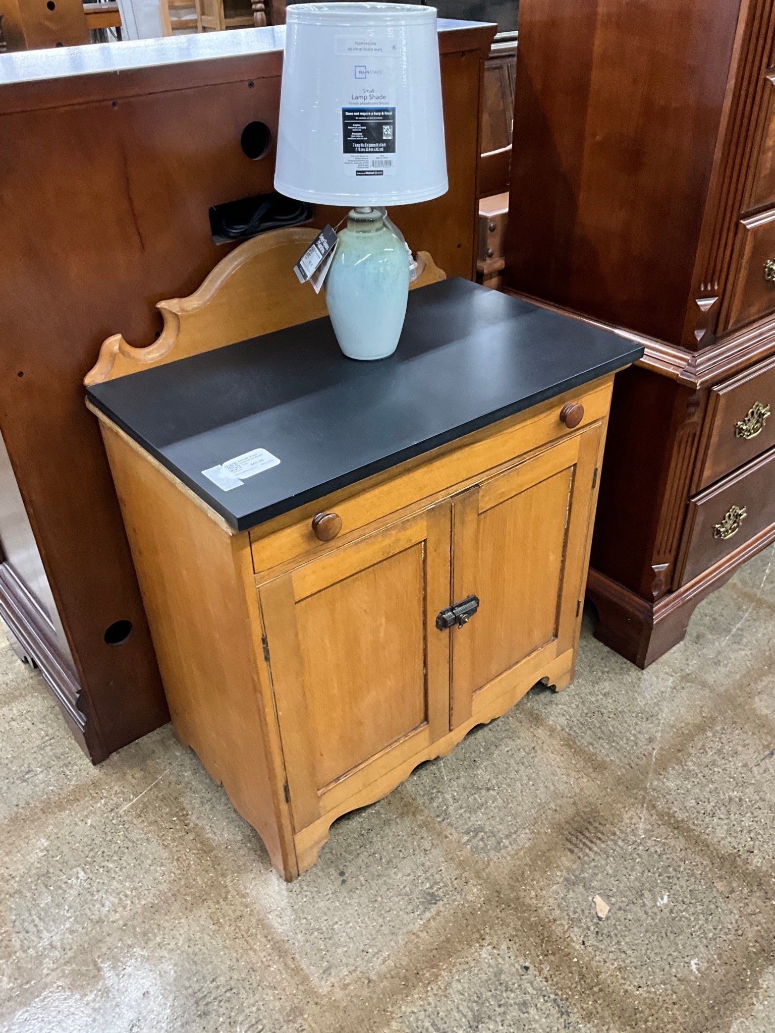 Antique Wood Cabinet w/ Black Top