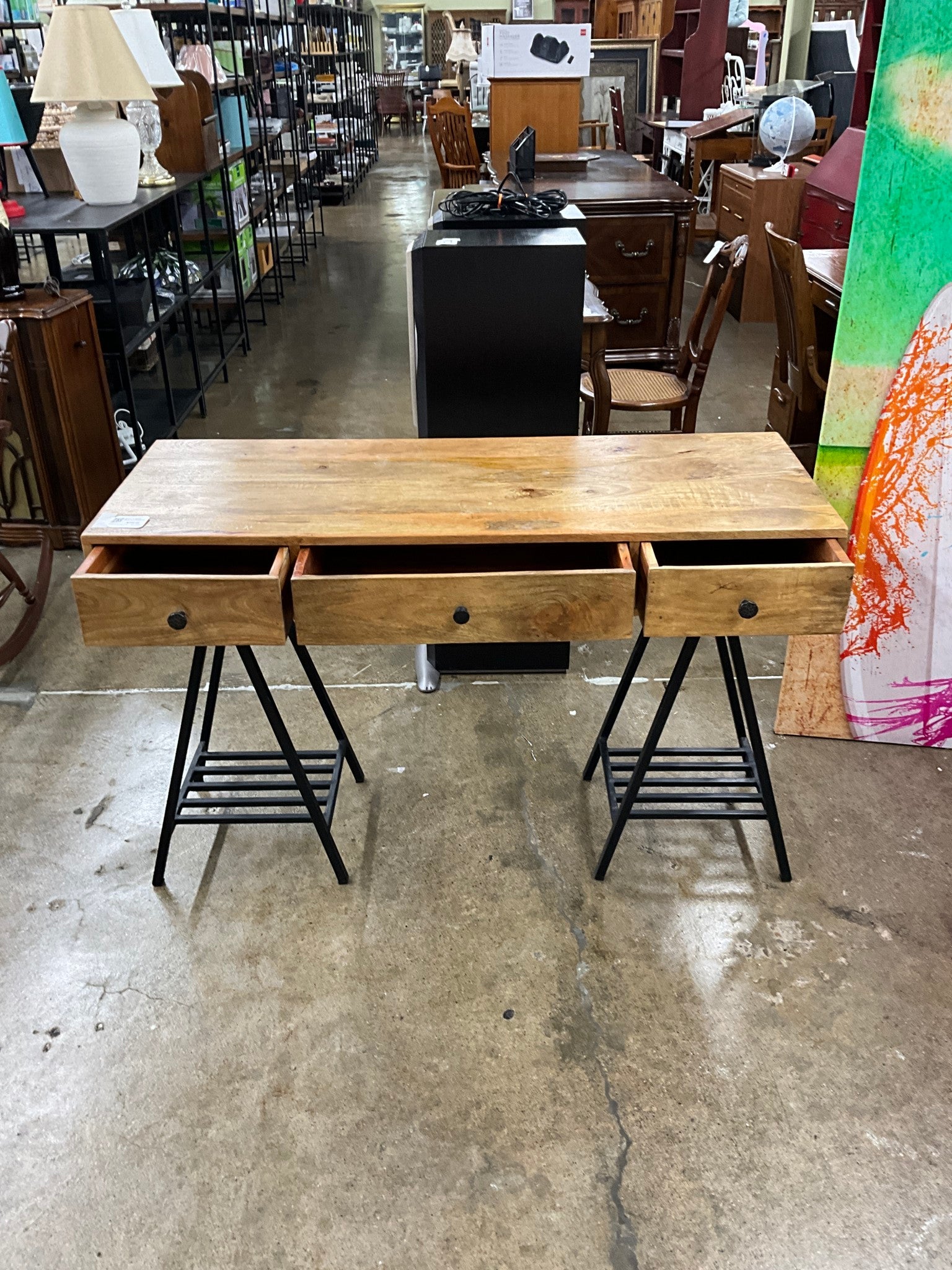 Wood & Metal Desk w/ 3 Drawers