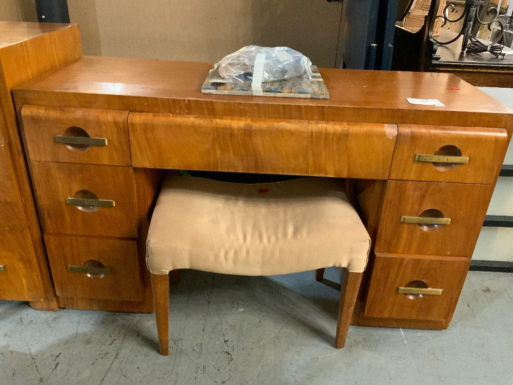 Antique Desk/Vanity with Drawers and Stool