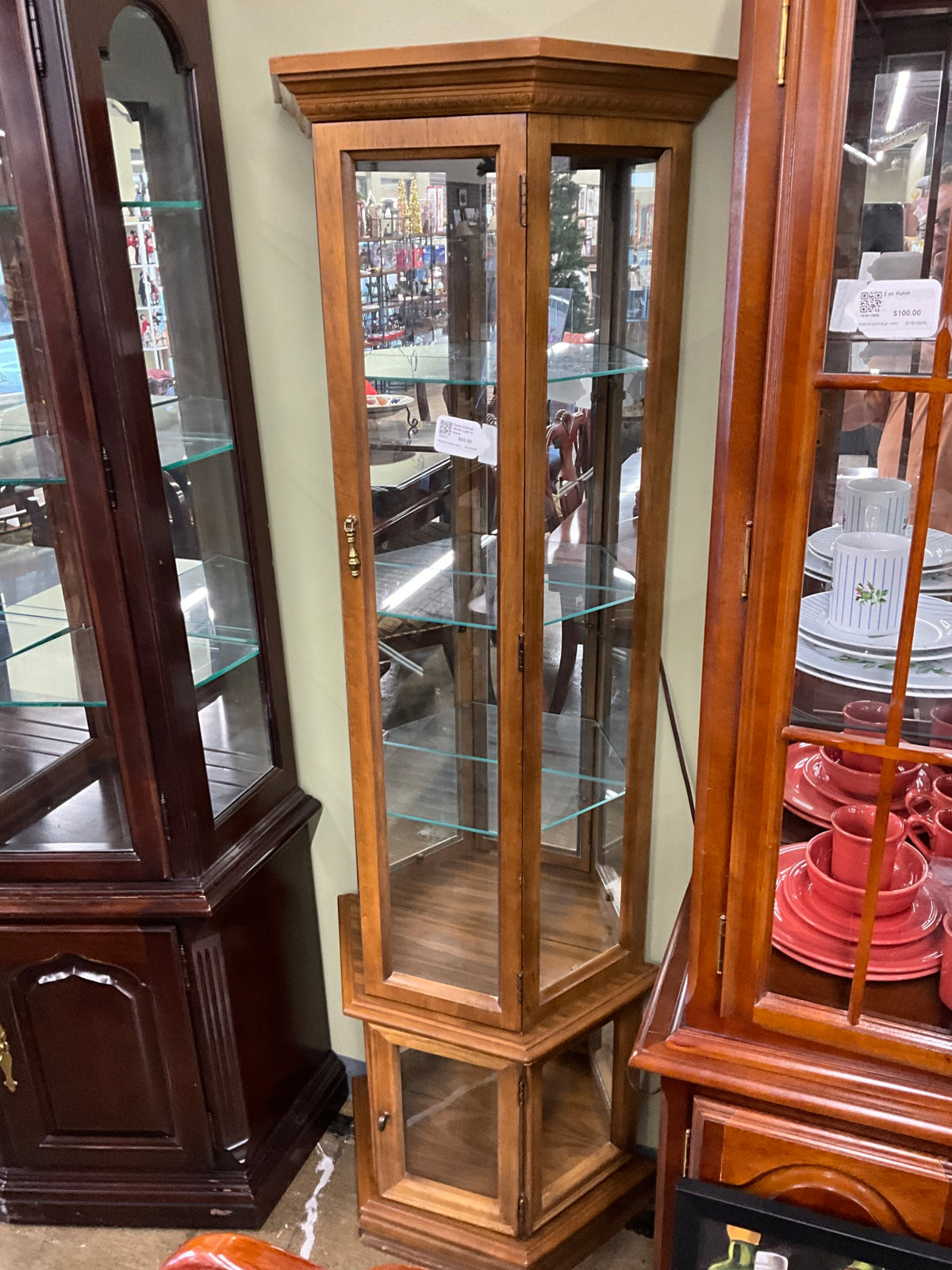 Curio Cabinet Wood Light & Glass