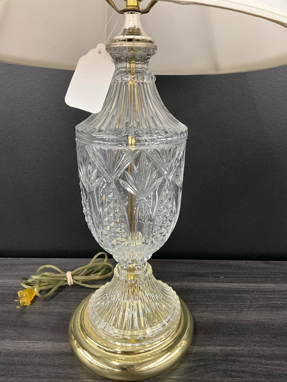 Vtg Cut Glass Lamp with Gold Trim