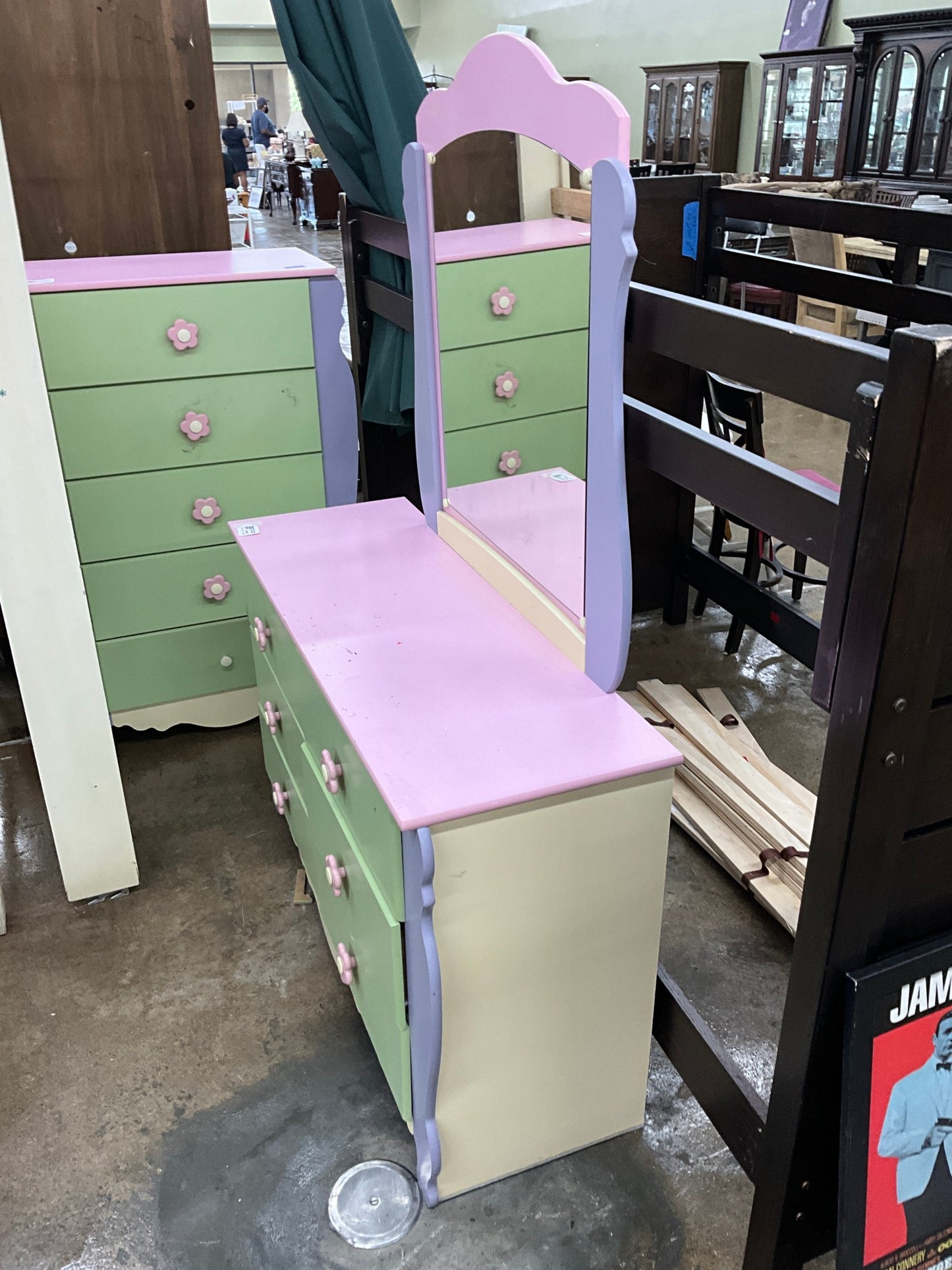 Pink-Purple-Green Dresser w/ Mirror