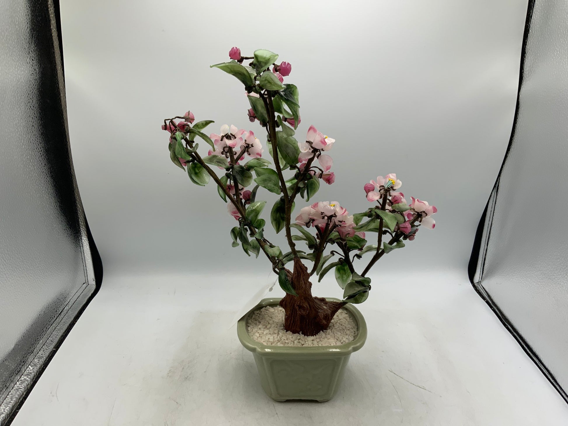 Vtg Asian Jade Glass Bonsai Tree