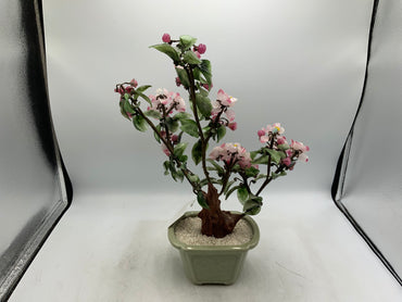 Vtg Asian Jade Glass Bonsai Tree